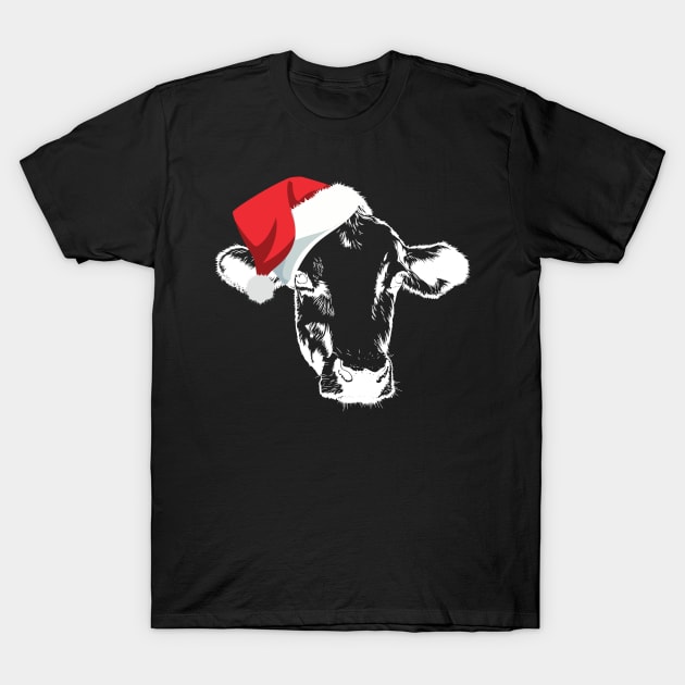 Cow Reindeer Hat Santa Funny Cow Christmas T-Shirt by reginaturner